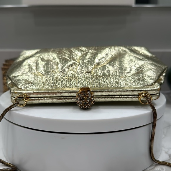 Vintage Robinson’s Metallic Gold Snakeskin Evening Bag - Serpentine Chain VGVC - Picture 10 of 16